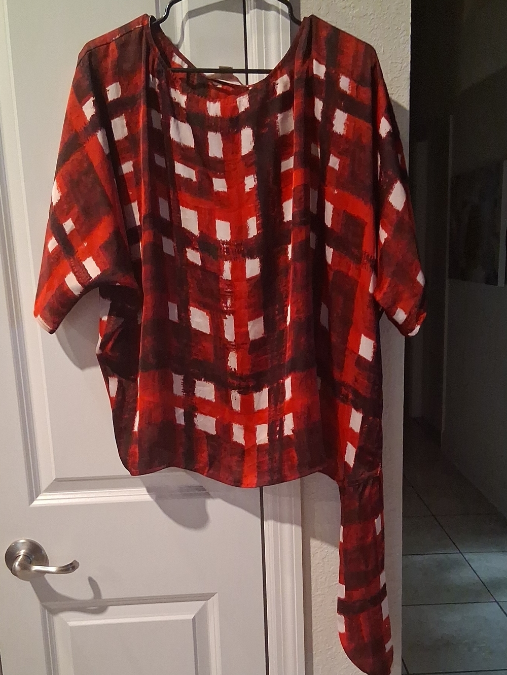 F:  Michael Kors Red Plaid Relaxed Tunic Top
